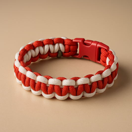 Red and white paracord bracelet