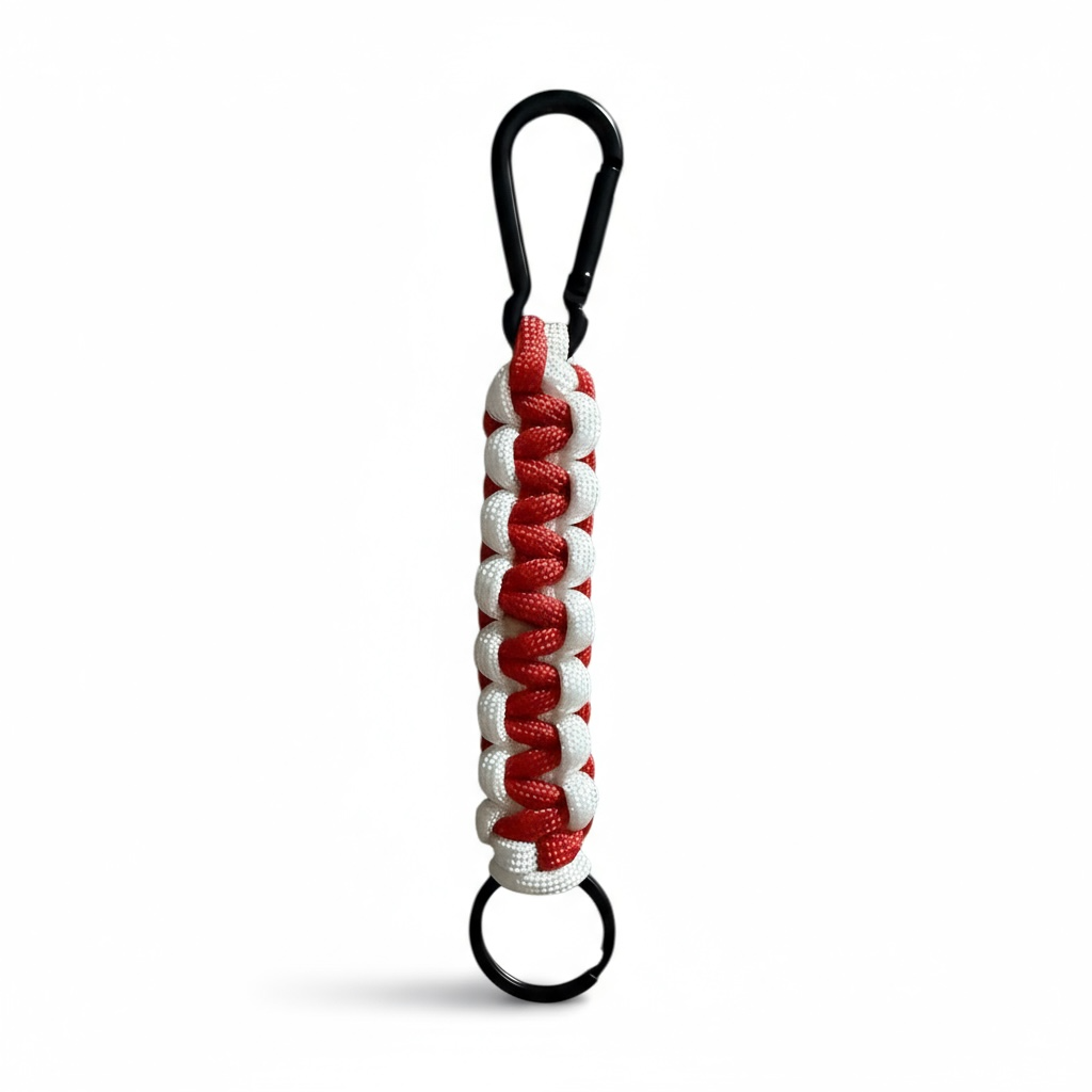 Porte-clés en paracorde rouge et blanc