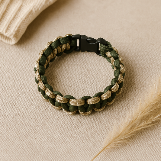 Green and beige camouflage paracord bracelet