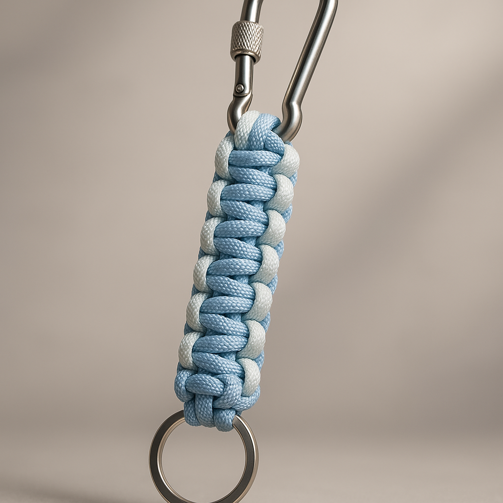 Porte-clés en paracorde Blanc et bleu ciel