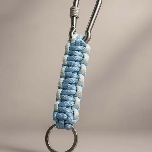 White and Sky Blue Paracord Keychain